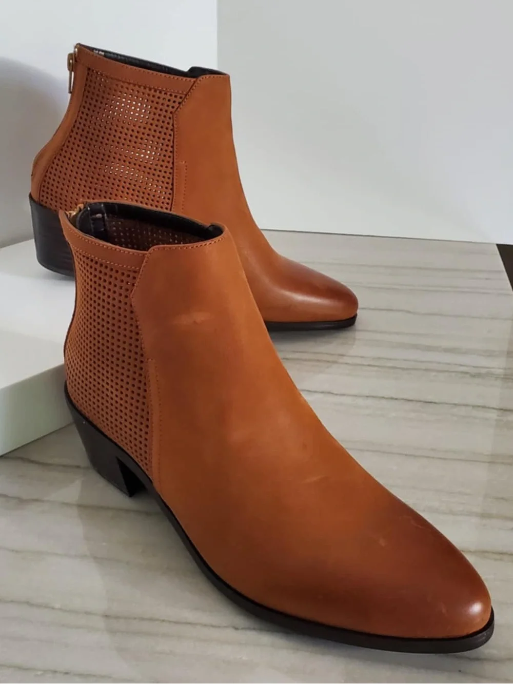 David Tate Kaci Womens Brown Leather Ankle Boots Stacked Heel